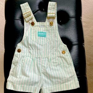 CUTE OSHKOSH TURQUOISE AND WHITE STRIPED OVERALLS